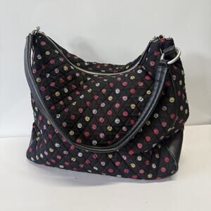 Vera Bradley Black Polka Dot Quilted Shoulder Bag Zip Outer Inner Pockets